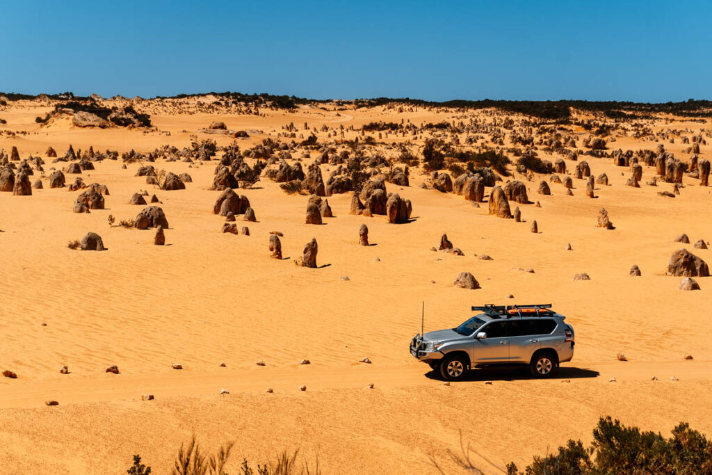 Aussicht von der Aussichtsplattform im Nambung Nationalpark mit tausenden Pinnacles