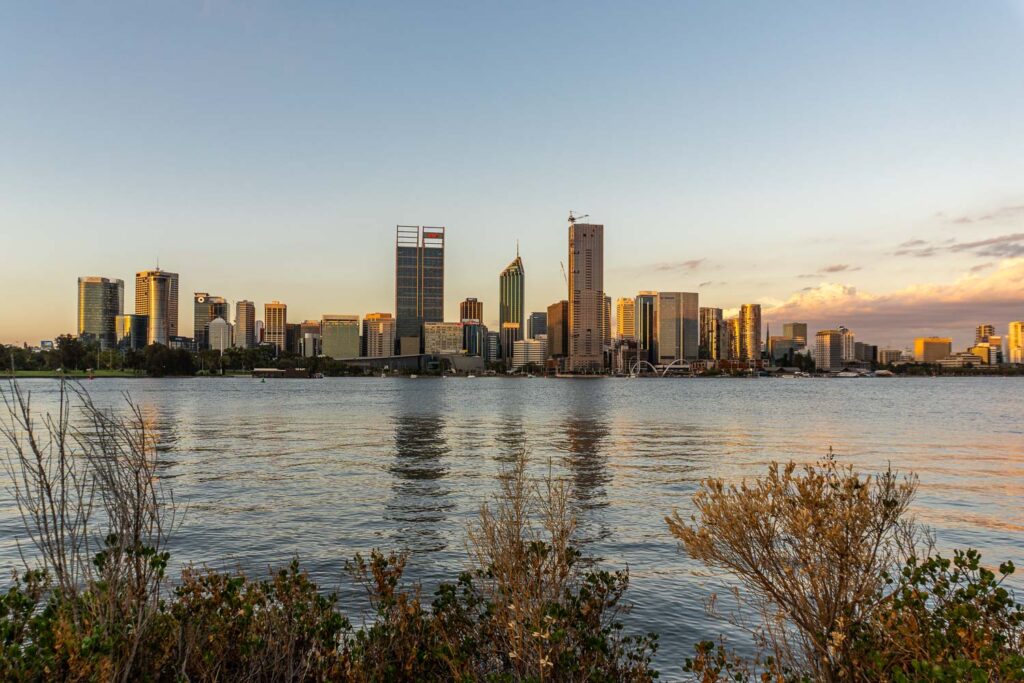 Perth Skyline Swan River Westaustralien Hauptstadt Australien